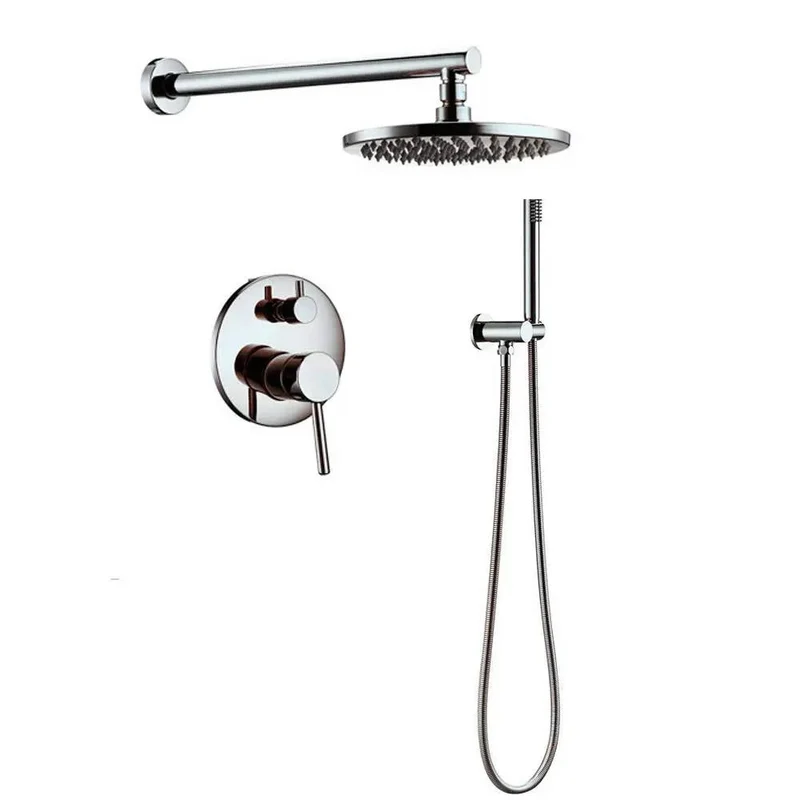Wall Mounted Shower System With Slick Polished Chrome Dual Handle Mixer Faucet And 8 Inch Rain Showerhead Plus Handheld Sprayer For Stress Free Bath Time