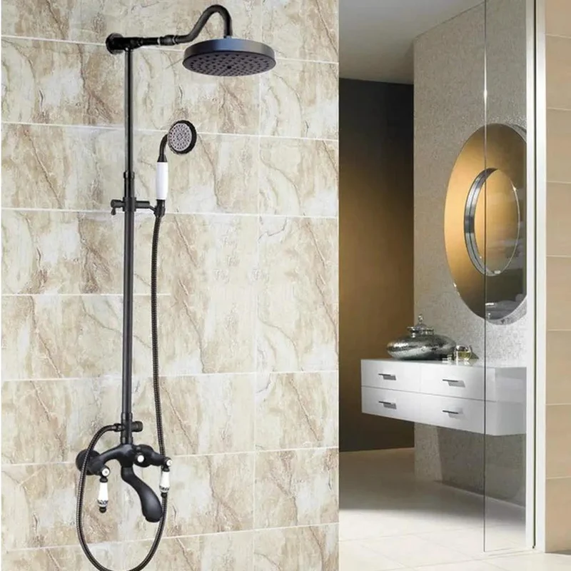 Slick Matte Black Shower System Featuring Dual Ceramic Handles Multifunction Faucet Combo With High Pressure Head Sprayer Tub Spout And Sweet Knobs That Always Deliver The Goods Daily