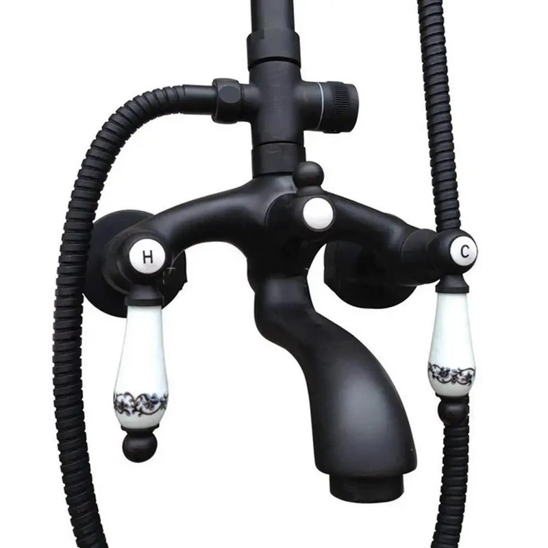 Slick Matte Black Shower System Featuring Dual Ceramic Handles Multifunction Faucet Combo With High Pressure Head Sprayer Tub Spout And Sweet Knobs That Always Deliver The Goods Daily