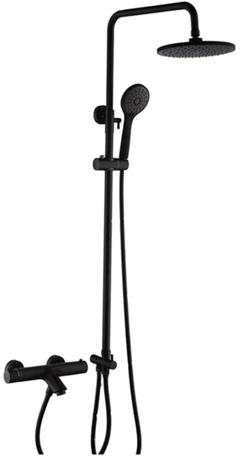 Slick Wall Mounted Shower System With Smooth Flow Thermostatic Mixer And Adjustable Slide Bar Featuring Triple Spray Rain Overhead And Instant Kick Bathtub Faucet Setup