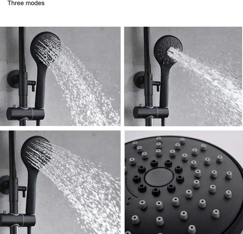 Slick Wall Mounted Shower System With Smooth Flow Thermostatic Mixer And Adjustable Slide Bar Featuring Triple Spray Rain Overhead And Instant Kick Bathtub Faucet Setup