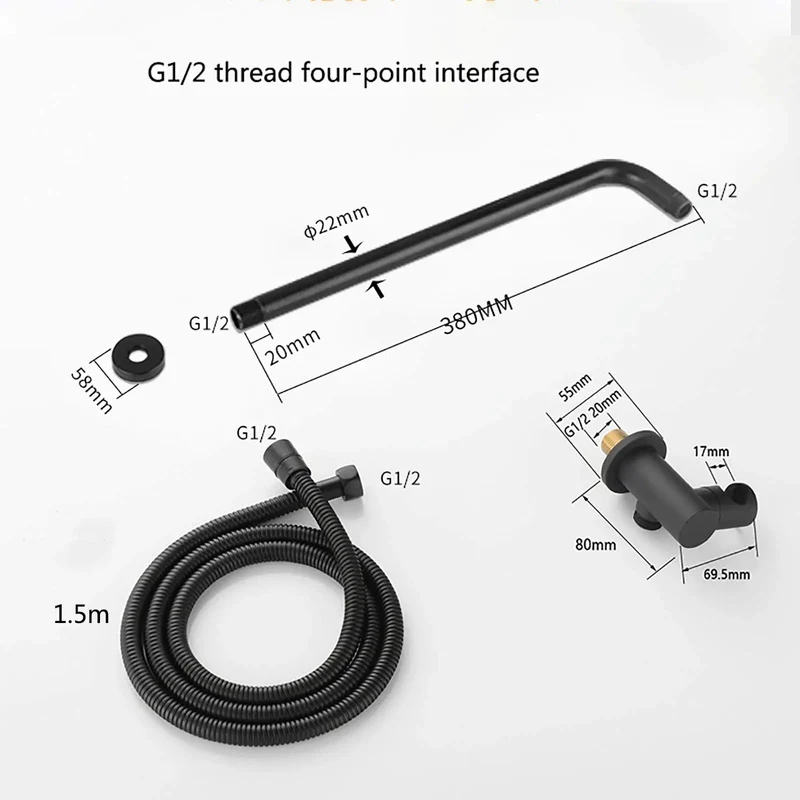 Sleek Matte Black Shower System With Tub Spout And Heavy Duty Brass Wall Mounted Bath Kit Featuring Slick Three Setting Handheld Sprayer Plus Flexible 180 Degree Rotating Arm For Upgraded Bathroom Setup
