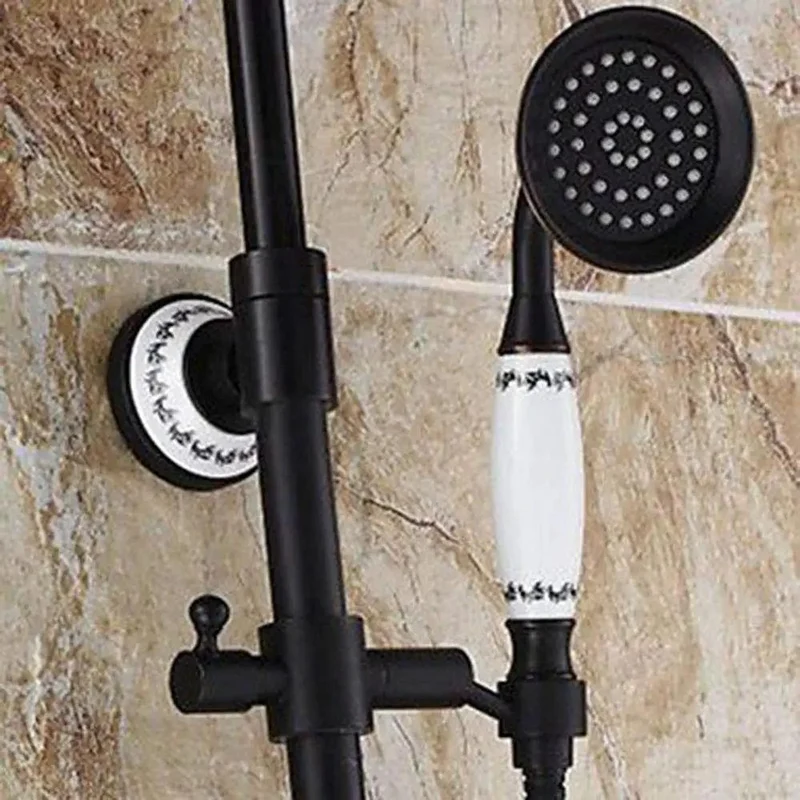 Badass Retro Solid Brass Shower Column Set with Bathtub Faucet and Black Finish Wall Mount Shower System including Handheld Sprayer and High Pressure Multi Function Control Tap Durable Build