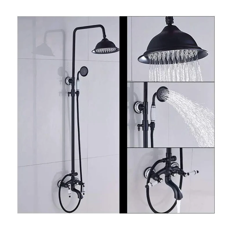 Slick Matte Bronze Shower System With Hot And Cold Water Combo Featuring Multi Function Spray Head Handheld Sprayer And Waterfall Tub Spout For A Smooth Daily Vibe And Tight Bathroom Setup