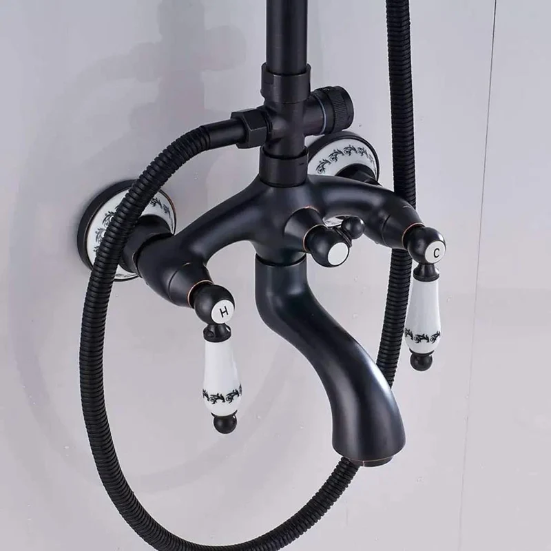 Slick Matte Bronze Shower System With Hot And Cold Water Combo Featuring Multi Function Spray Head Handheld Sprayer And Waterfall Tub Spout For A Smooth Daily Vibe And Tight Bathroom Setup