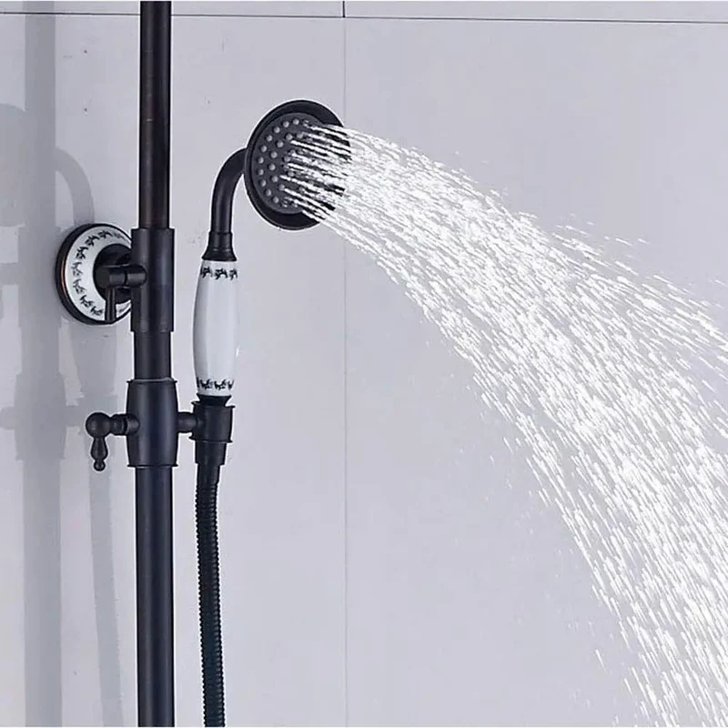 Slick Matte Bronze Shower System With Hot And Cold Water Combo Featuring Multi Function Spray Head Handheld Sprayer And Waterfall Tub Spout For A Smooth Daily Vibe And Tight Bathroom Setup