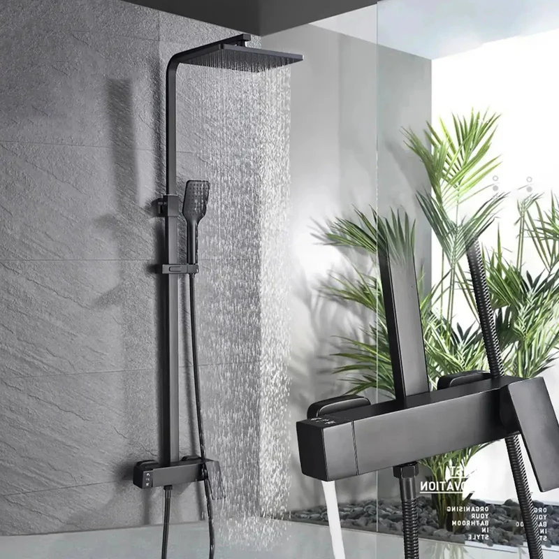 Solid Brass 3 Way Shower System Badass Durability 8 Inch Exposed Mixer With Huge Shower Head Handheld Spray Tub Spout Wall Mount Adjustable Height Sleek Black Finish Top Shelf Quality For Your Home Setup