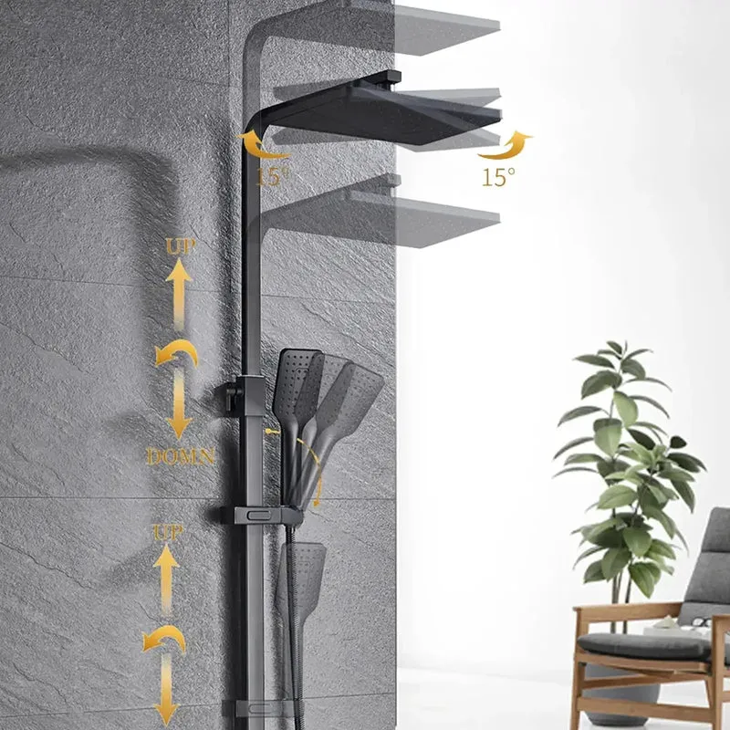 Solid Brass 3 Way Shower System Badass Durability 8 Inch Exposed Mixer With Huge Shower Head Handheld Spray Tub Spout Wall Mount Adjustable Height Sleek Black Finish Top Shelf Quality For Your Home Setup