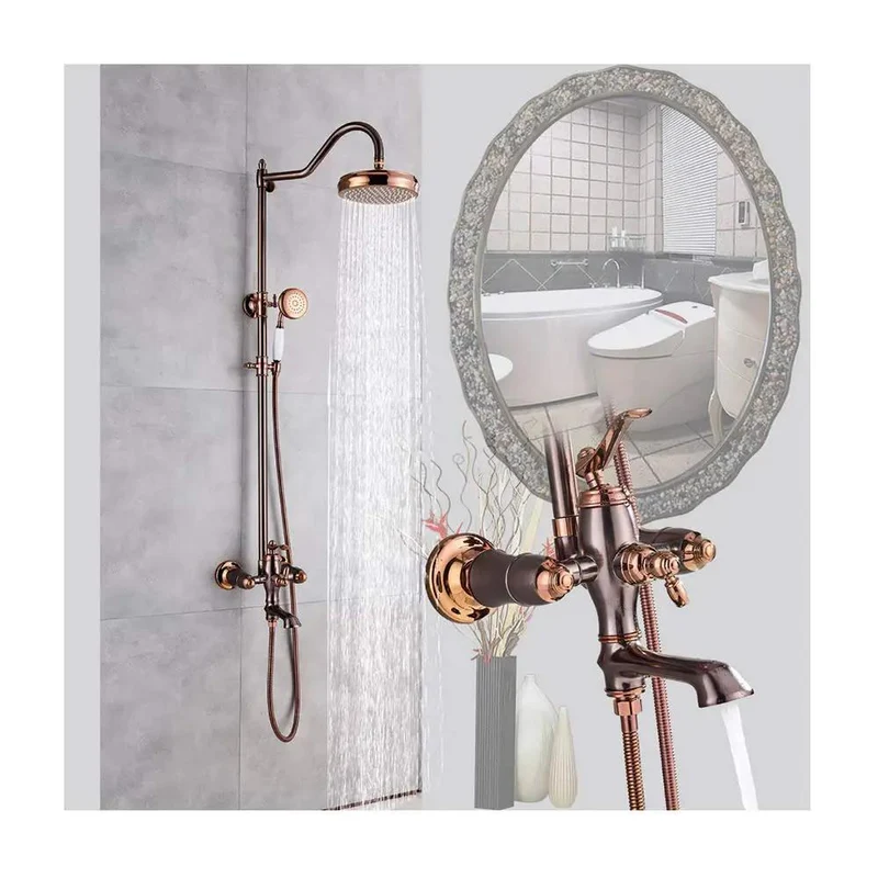 Stunning 8-Inch Rose Gold Shower System With Oversized Rainfall Head And Detachable Handheld Sprayer Bathtub Faucet Set Single Handle Valve High Pressure Spa Bathroom Glow Up Slick Modern Design