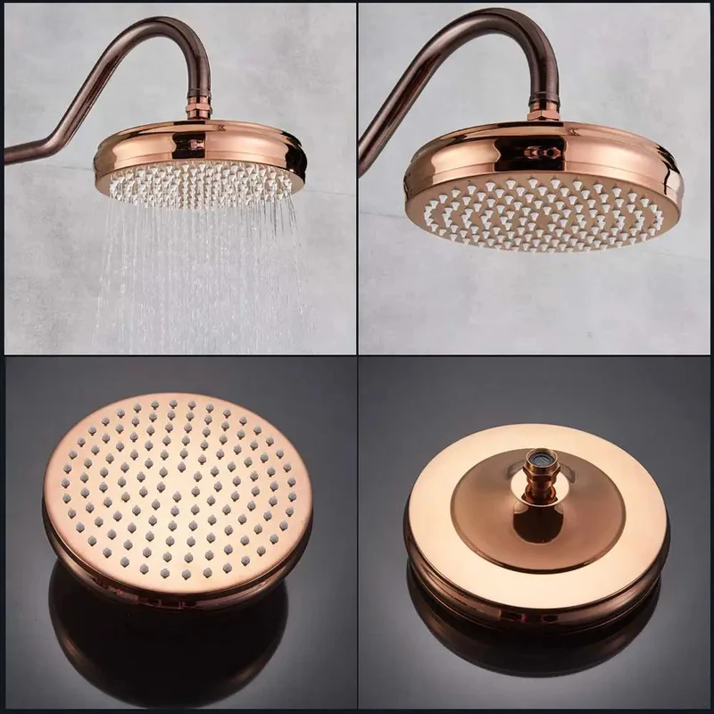 Stunning 8-Inch Rose Gold Shower System With Oversized Rainfall Head And Detachable Handheld Sprayer Bathtub Faucet Set Single Handle Valve High Pressure Spa Bathroom Glow Up Slick Modern Design
