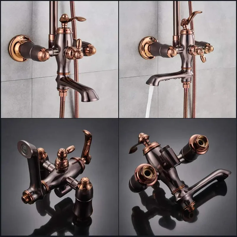 Stunning 8-Inch Rose Gold Shower System With Oversized Rainfall Head And Detachable Handheld Sprayer Bathtub Faucet Set Single Handle Valve High Pressure Spa Bathroom Glow Up Slick Modern Design