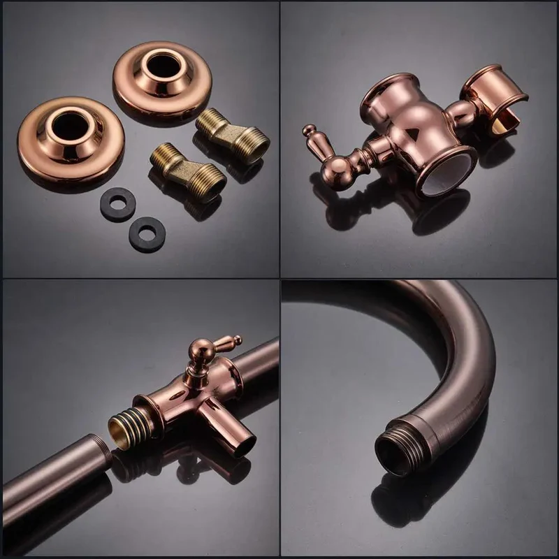 Stunning 8-Inch Rose Gold Shower System With Oversized Rainfall Head And Detachable Handheld Sprayer Bathtub Faucet Set Single Handle Valve High Pressure Spa Bathroom Glow Up Slick Modern Design