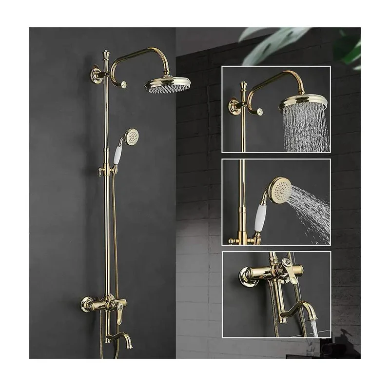 Super Satisfying 8 Inch Rainfall Shower System With Sleek Gold Finish Hella Smooth High Pressure Massage Combo Single Handle Faucet And Handheld Sprayer Whole House Upgrade