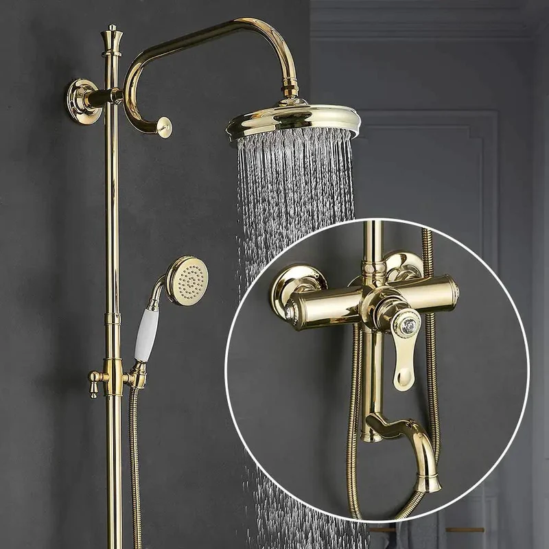 Super Satisfying 8 Inch Rainfall Shower System With Sleek Gold Finish Hella Smooth High Pressure Massage Combo Single Handle Faucet And Handheld Sprayer Whole House Upgrade