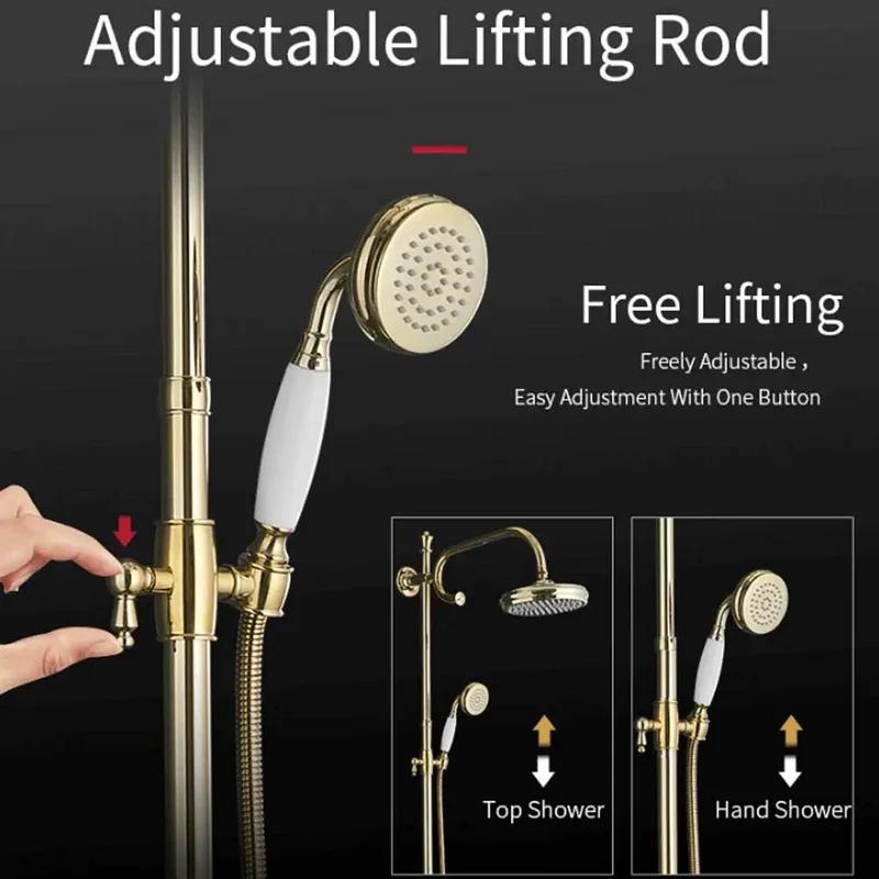 Super Satisfying 8 Inch Rainfall Shower System With Sleek Gold Finish Hella Smooth High Pressure Massage Combo Single Handle Faucet And Handheld Sprayer Whole House Upgrade