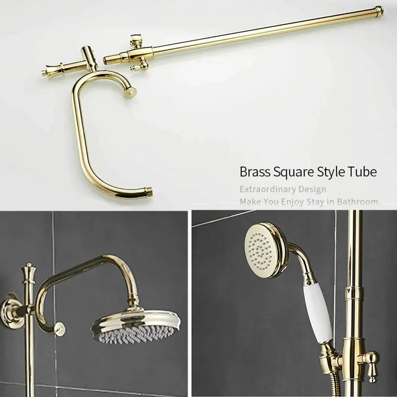 Super Satisfying 8 Inch Rainfall Shower System With Sleek Gold Finish Hella Smooth High Pressure Massage Combo Single Handle Faucet And Handheld Sprayer Whole House Upgrade