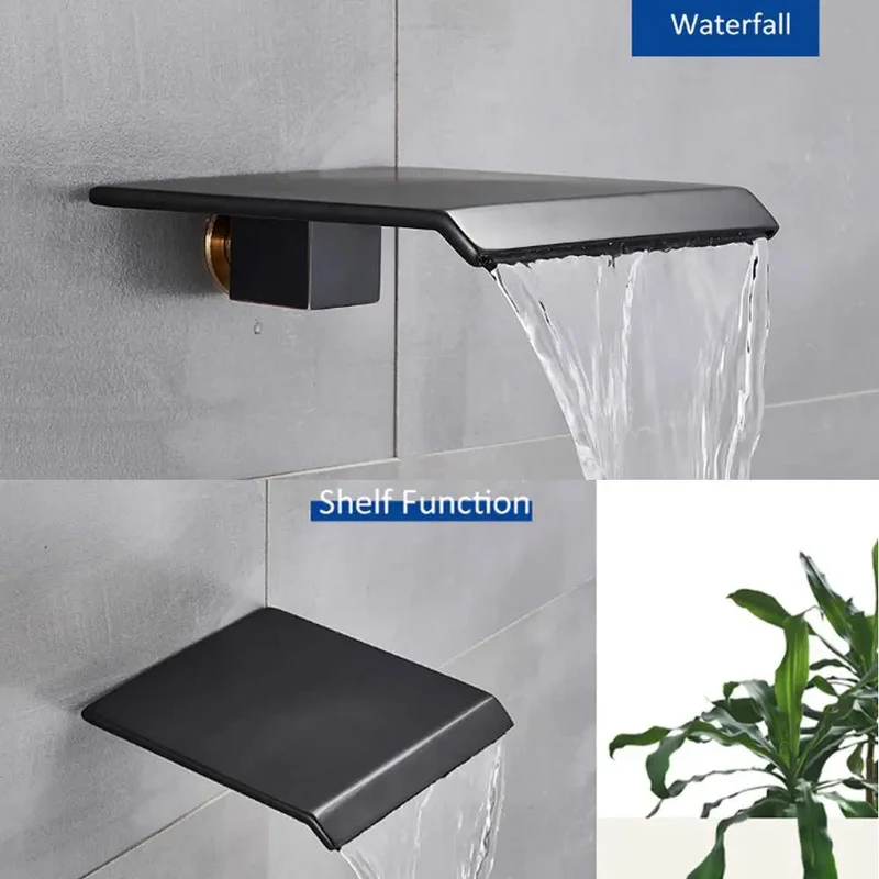 Legit Matte Black Shower System Wall Mounted Concealed Bath Fixture With Huge Square Rain Head Handheld Sprayer Waterfall Tub Spout Straight Up Smooth Water Flow