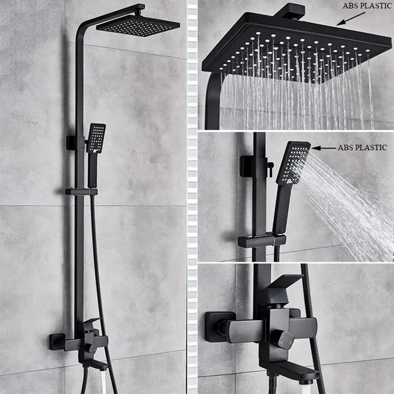 Slick Matte Black Shower System With Single Handle Control And Three Spray Handheld Showerhead For Your Bathroom Upgrade, Includes Rotating Bathtub Faucet To Amp The Vibe And Deliver A Fresh Shower Flow That Hits Different.