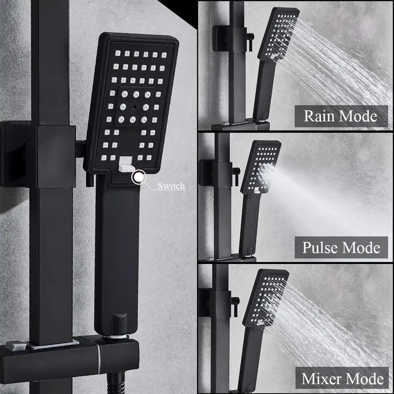 Slick Matte Black Shower System With Single Handle Control And Three Spray Handheld Showerhead For Your Bathroom Upgrade, Includes Rotating Bathtub Faucet To Amp The Vibe And Deliver A Fresh Shower Flow That Hits Different.
