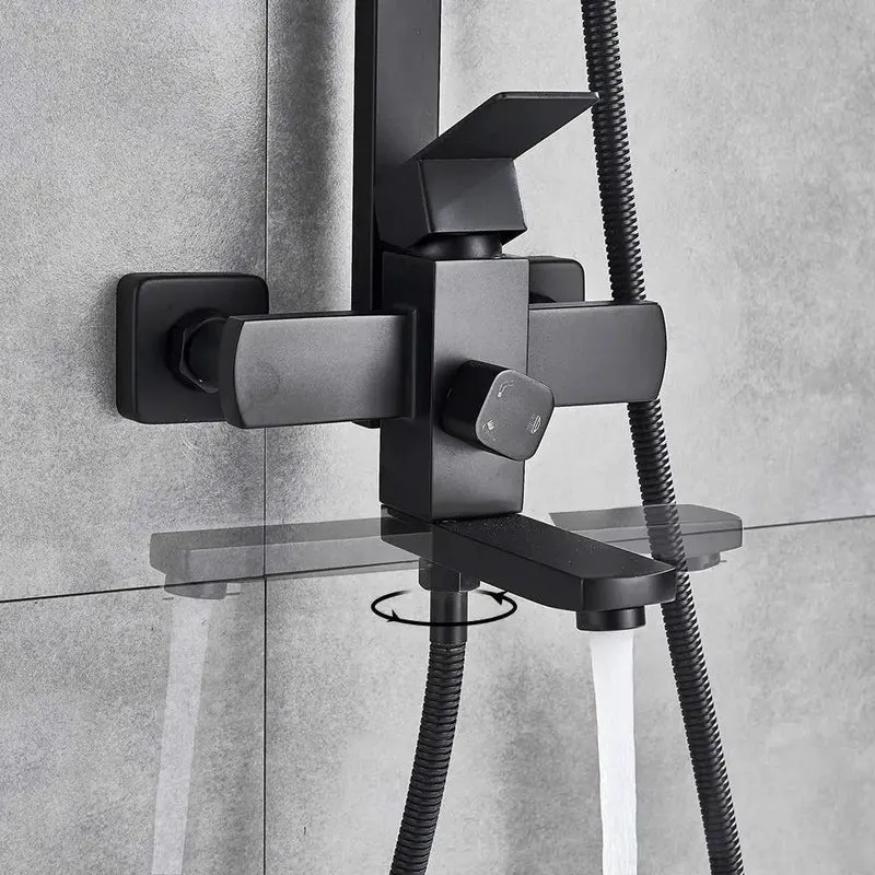 Slick Matte Black Shower System With Single Handle Control And Three Spray Handheld Showerhead For Your Bathroom Upgrade, Includes Rotating Bathtub Faucet To Amp The Vibe And Deliver A Fresh Shower Flow That Hits Different.