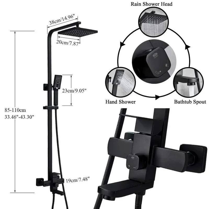 Slick Matte Black Shower System With Single Handle Control And Three Spray Handheld Showerhead For Your Bathroom Upgrade, Includes Rotating Bathtub Faucet To Amp The Vibe And Deliver A Fresh Shower Flow That Hits Different.