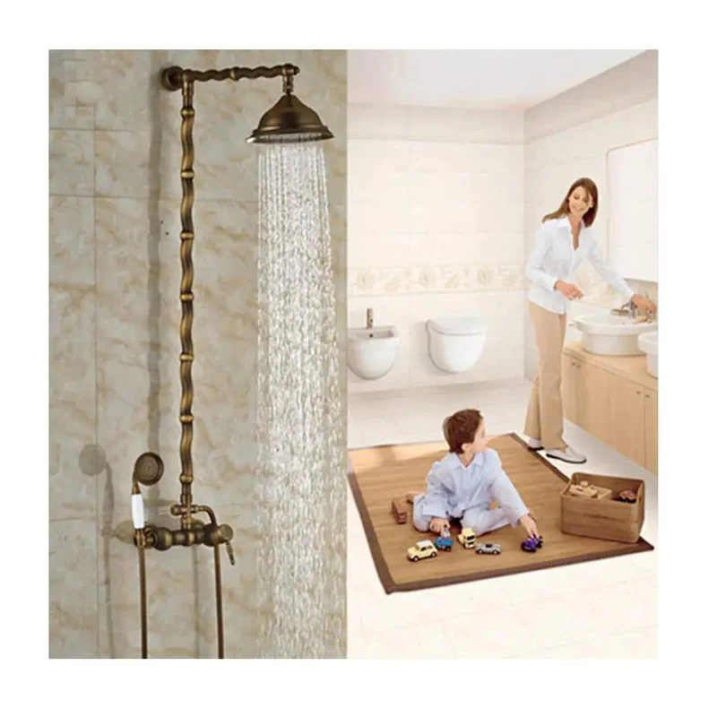 Top Shelf Antique Shower System With Heavy Gauge Rainfall Head And Ergonomic Handheld Sprayer Designed For Smooth Single Handle Control And No Fuss Wall Mount Install Delivering Premium Everyday Flow