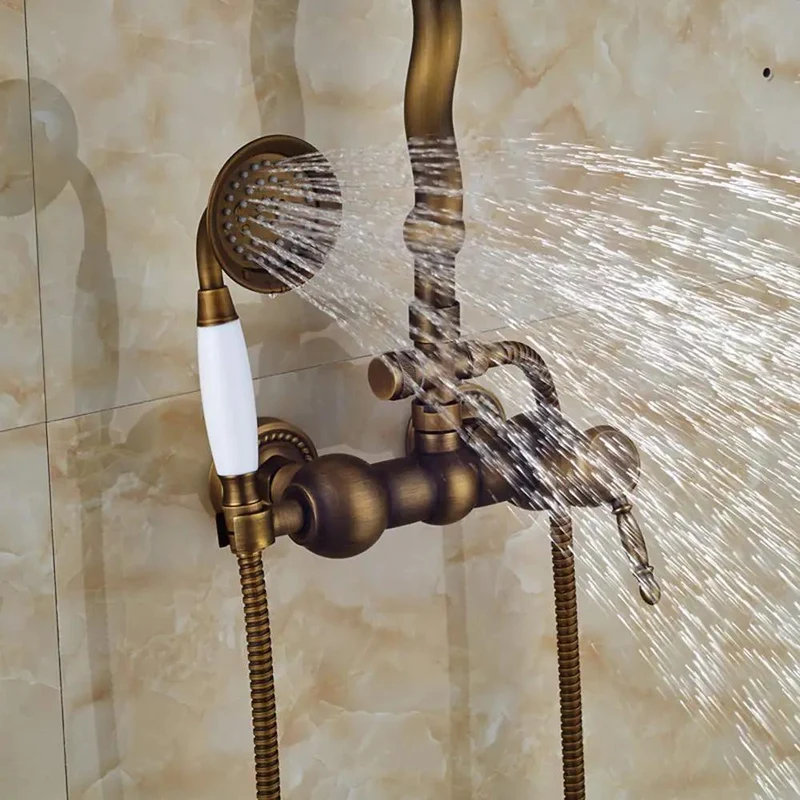 Top Shelf Antique Shower System With Heavy Gauge Rainfall Head And Ergonomic Handheld Sprayer Designed For Smooth Single Handle Control And No Fuss Wall Mount Install Delivering Premium Everyday Flow