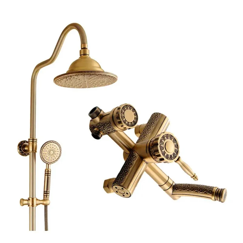 Antique Bronze Shower System Wall Mounted Multifunction Single Handle Hot And Cold Faucet Combo With Spray Head Handheld Sprayer Bath Tub Spout Heavy Duty Smooth Flow Quick Hookup Tough Build
