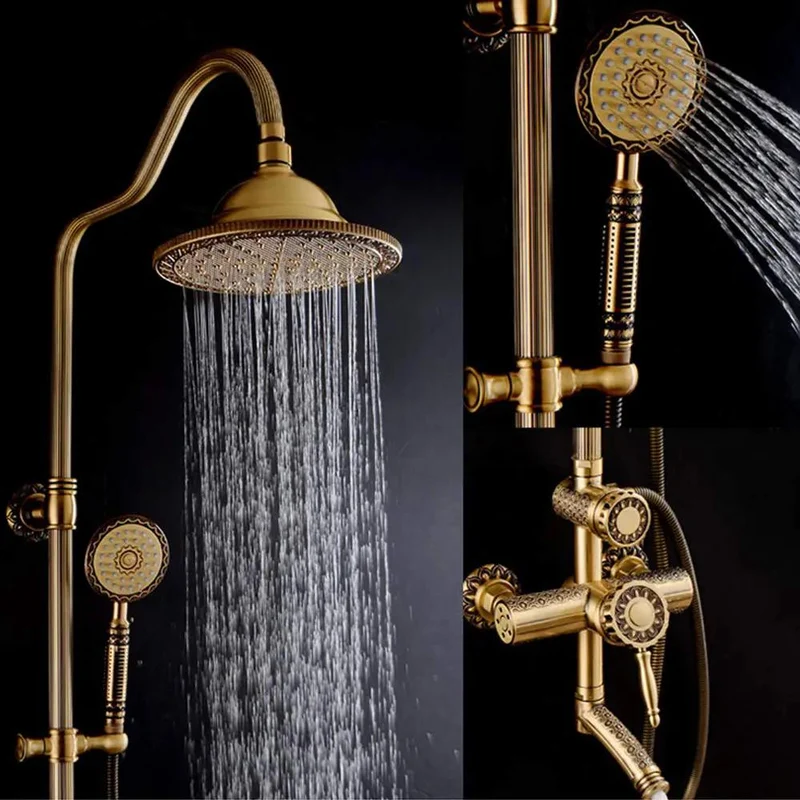 Antique Bronze Shower System Wall Mounted Multifunction Single Handle Hot And Cold Faucet Combo With Spray Head Handheld Sprayer Bath Tub Spout Heavy Duty Smooth Flow Quick Hookup Tough Build