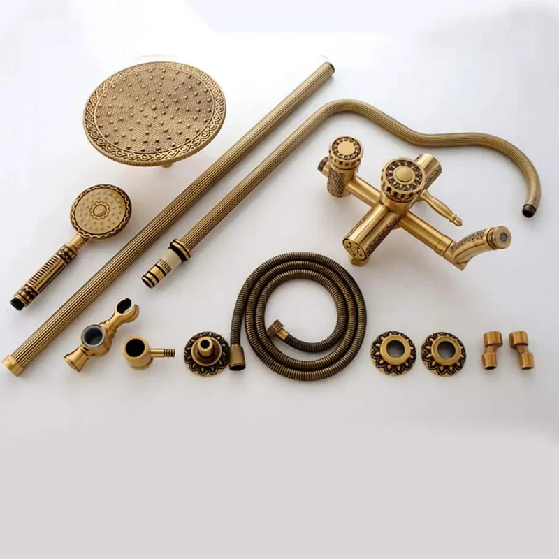 Antique Bronze Shower System Wall Mounted Multifunction Single Handle Hot And Cold Faucet Combo With Spray Head Handheld Sprayer Bath Tub Spout Heavy Duty Smooth Flow Quick Hookup Tough Build