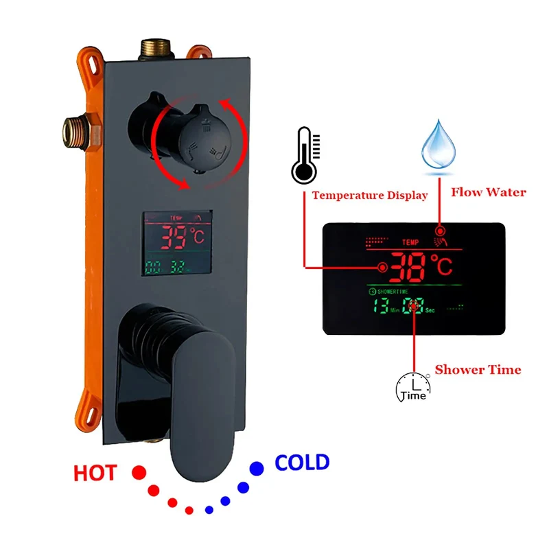 Badass Black Shower System Crafted From Heavy Duty Brass Featuring A Smart LED Digital Display, 8 Inch Rainfall Waterfall Combo Kit With Smooth Handheld Sprayer For Zero Hassle Bath Updates