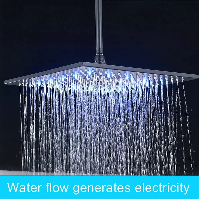 Badass Black Shower System Crafted From Heavy Duty Brass Featuring A Smart LED Digital Display, 8 Inch Rainfall Waterfall Combo Kit With Smooth Handheld Sprayer For Zero Hassle Bath Updates