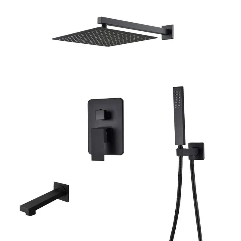 Top Shelf Matte Black Wall Mounted Shower System, Sleek Concealed Valve, Multifunction Combo With 8 Inch Rainhead, Handheld Sprayer, And Sturdy Tub Spout For A Next Level Bathroom Glow Up