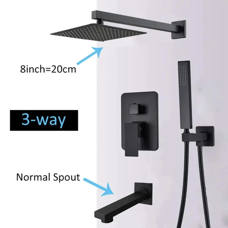 Top Shelf Matte Black Wall Mounted Shower System, Sleek Concealed Valve, Multifunction Combo With 8 Inch Rainhead, Handheld Sprayer, And Sturdy Tub Spout For A Next Level Bathroom Glow Up
