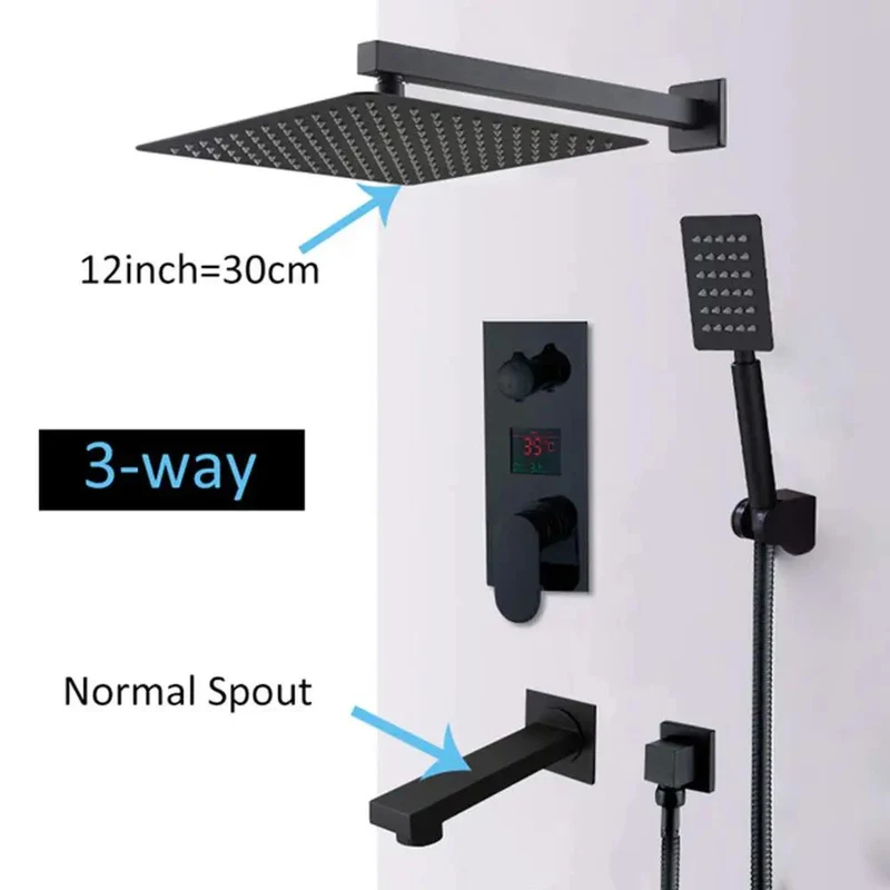 Game Changer Led Digital Display Shower System With Wall Mounted Concealed Faucet And Matte Black Shower Combo Featuring Heavy Duty Rain Head And Handheld Tub Spout For Your Dream Bath Upgrade