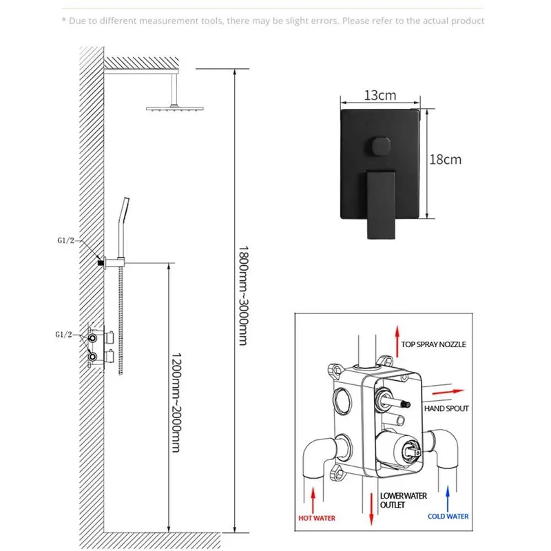 Contemporary Black Shower Combo With Single Handle Control Square ABS Head And Handheld Sprayer Wide Mist Hot Cold Faucet Set For Effortless Washing And A Slick Bathroom Upgrade