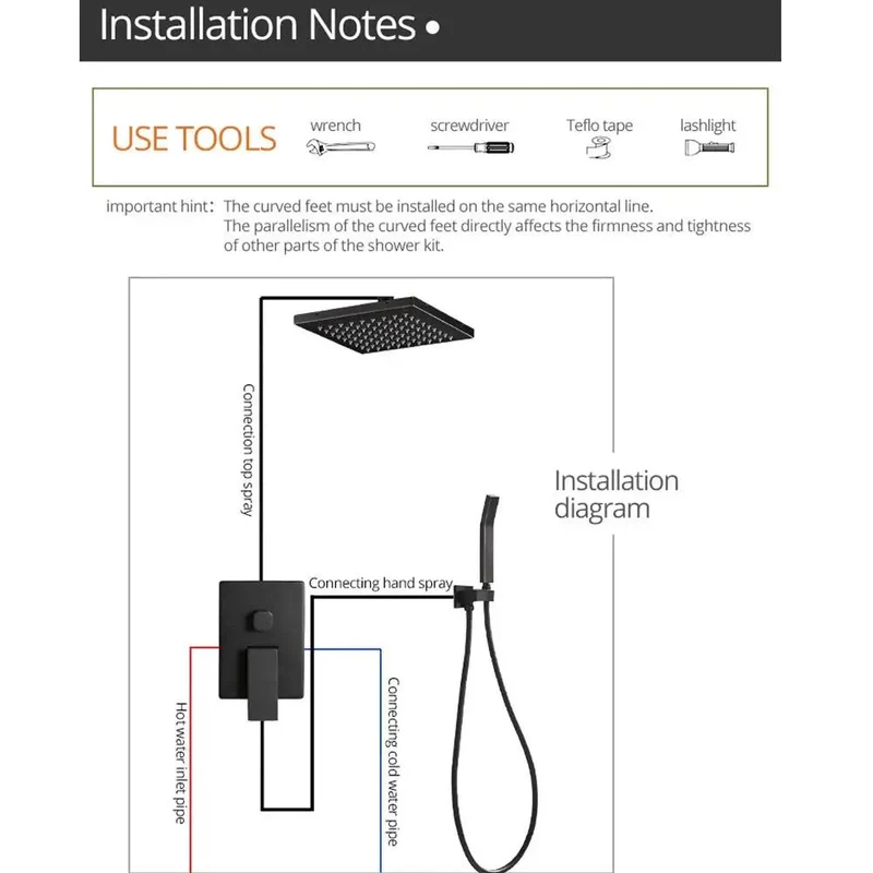 Contemporary Black Shower Combo With Single Handle Control Square ABS Head And Handheld Sprayer Wide Mist Hot Cold Faucet Set For Effortless Washing And A Slick Bathroom Upgrade