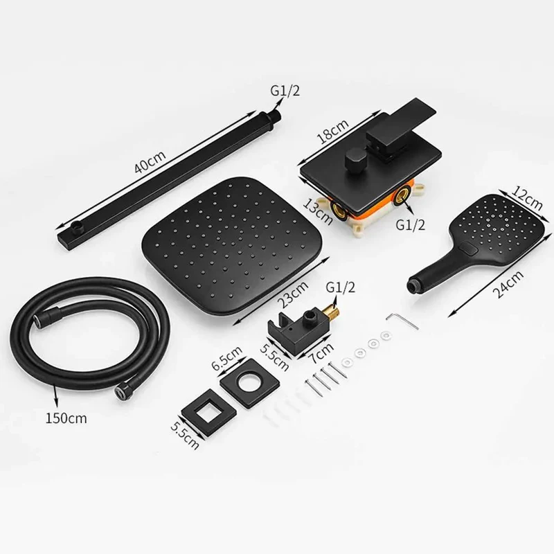 Contemporary Black Shower Combo With Single Handle Control Square ABS Head And Handheld Sprayer Wide Mist Hot Cold Faucet Set For Effortless Washing And A Slick Bathroom Upgrade