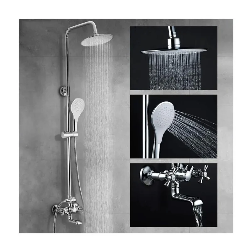 Turn Your Bath Setup Into A Rock Solid Retreat With This Eight Inch Wall Mounted Shower System In Brass Chrome Featuring A Multifunction Showerhead Handheld Shower And Bathtub Faucet