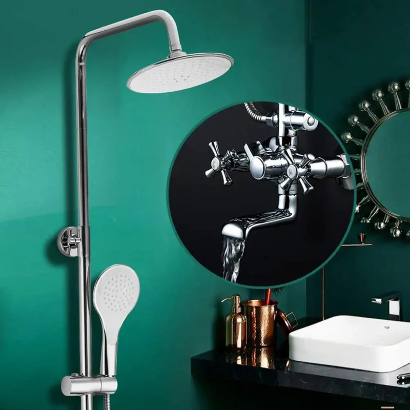 Turn Your Bath Setup Into A Rock Solid Retreat With This Eight Inch Wall Mounted Shower System In Brass Chrome Featuring A Multifunction Showerhead Handheld Shower And Bathtub Faucet