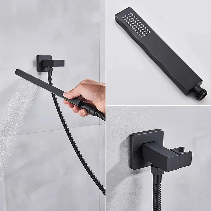 Top Shelf Slick Black Shower System With Battery Free Digital Display And Waterfall Tub Spout Includes 10 Inch Rainhead And Handy Sprayer Zero Fuss Luxury Bath Fixtures