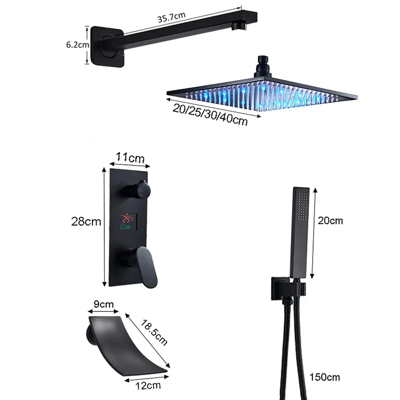 Top Shelf Slick Black Shower System With Battery Free Digital Display And Waterfall Tub Spout Includes 10 Inch Rainhead And Handy Sprayer Zero Fuss Luxury Bath Fixtures