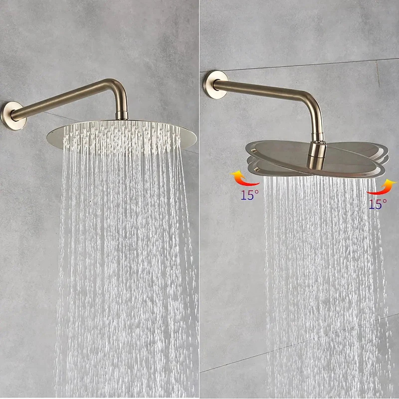 Super Slick Brushed Gold Shower System With Built Tough Brass Body And Wall Mounted Tub Spout Featuring Rock Solid Air Pressurized Round Head And Handheld Wand For Effortless Showers