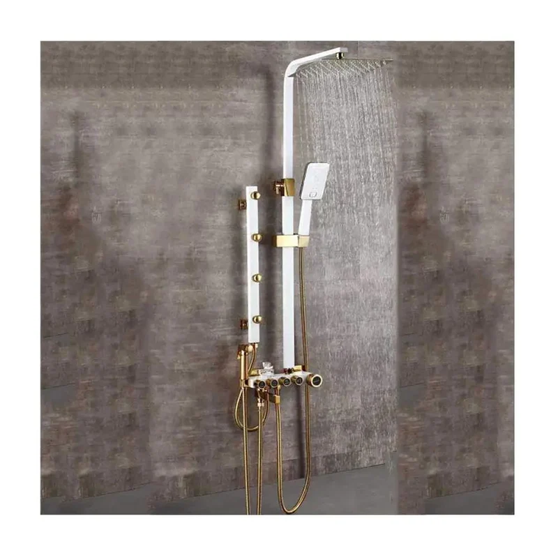 Upgrade Your Bathroom Flex With This Badass Multifunction Shower System Featuring Gnarly Massage Jets And Hella Smooth Four Handles Plus Handheld Sprayer And Sleek White Gold Finish For Everyday Comfort