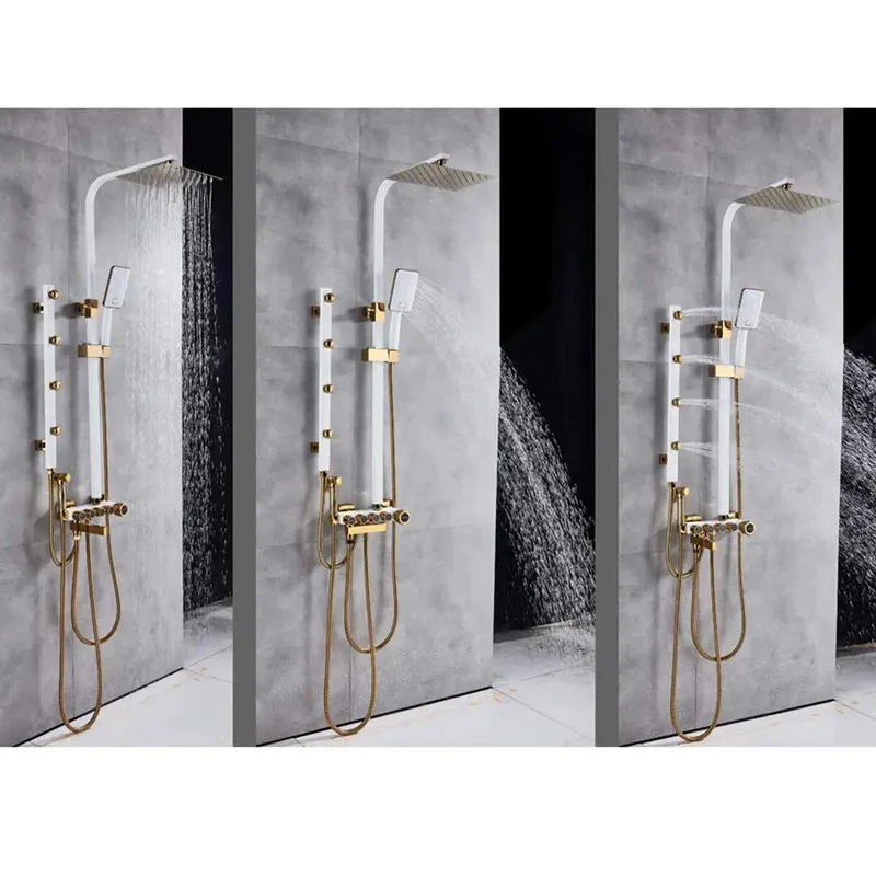 Upgrade Your Bathroom Flex With This Badass Multifunction Shower System Featuring Gnarly Massage Jets And Hella Smooth Four Handles Plus Handheld Sprayer And Sleek White Gold Finish For Everyday Comfort