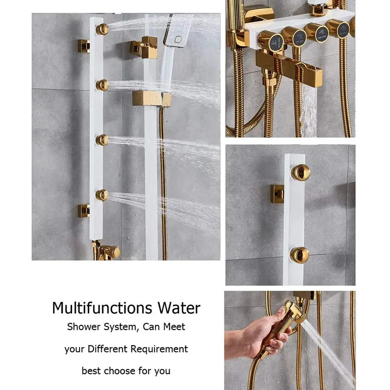 Upgrade Your Bathroom Flex With This Badass Multifunction Shower System Featuring Gnarly Massage Jets And Hella Smooth Four Handles Plus Handheld Sprayer And Sleek White Gold Finish For Everyday Comfort