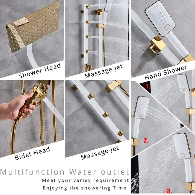 Upgrade Your Bathroom Flex With This Badass Multifunction Shower System Featuring Gnarly Massage Jets And Hella Smooth Four Handles Plus Handheld Sprayer And Sleek White Gold Finish For Everyday Comfort
