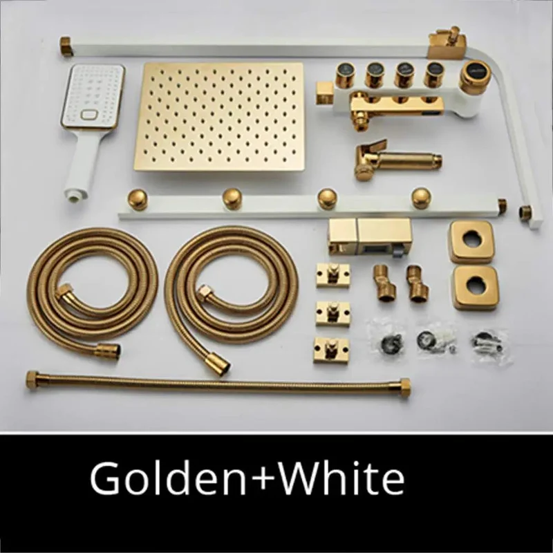 Upgrade Your Bathroom Flex With This Badass Multifunction Shower System Featuring Gnarly Massage Jets And Hella Smooth Four Handles Plus Handheld Sprayer And Sleek White Gold Finish For Everyday Comfort