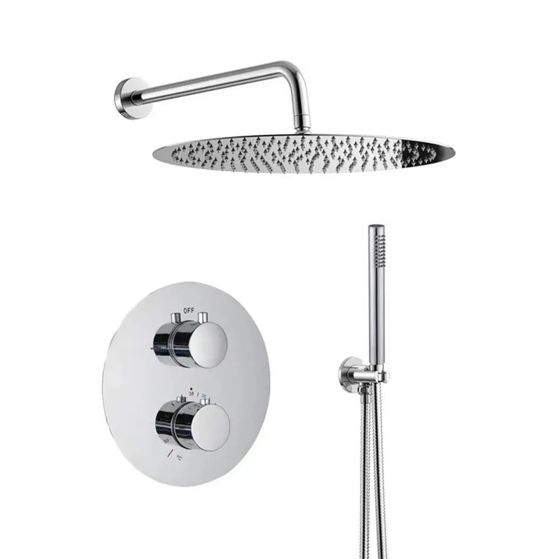 Ultra Sick Chrome Thermostatic Shower System Wall Mounted Brass Faucet Featuring 12 Inch Rain Shower Head Smooth Handle Handheld Sprayer For Total Bath Upgrade Safe Temp Lock Balance Hot Cold Water Daily Chill