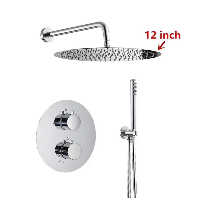 Ultra Sick Chrome Thermostatic Shower System Wall Mounted Brass Faucet Featuring 12 Inch Rain Shower Head Smooth Handle Handheld Sprayer For Total Bath Upgrade Safe Temp Lock Balance Hot Cold Water Daily Chill